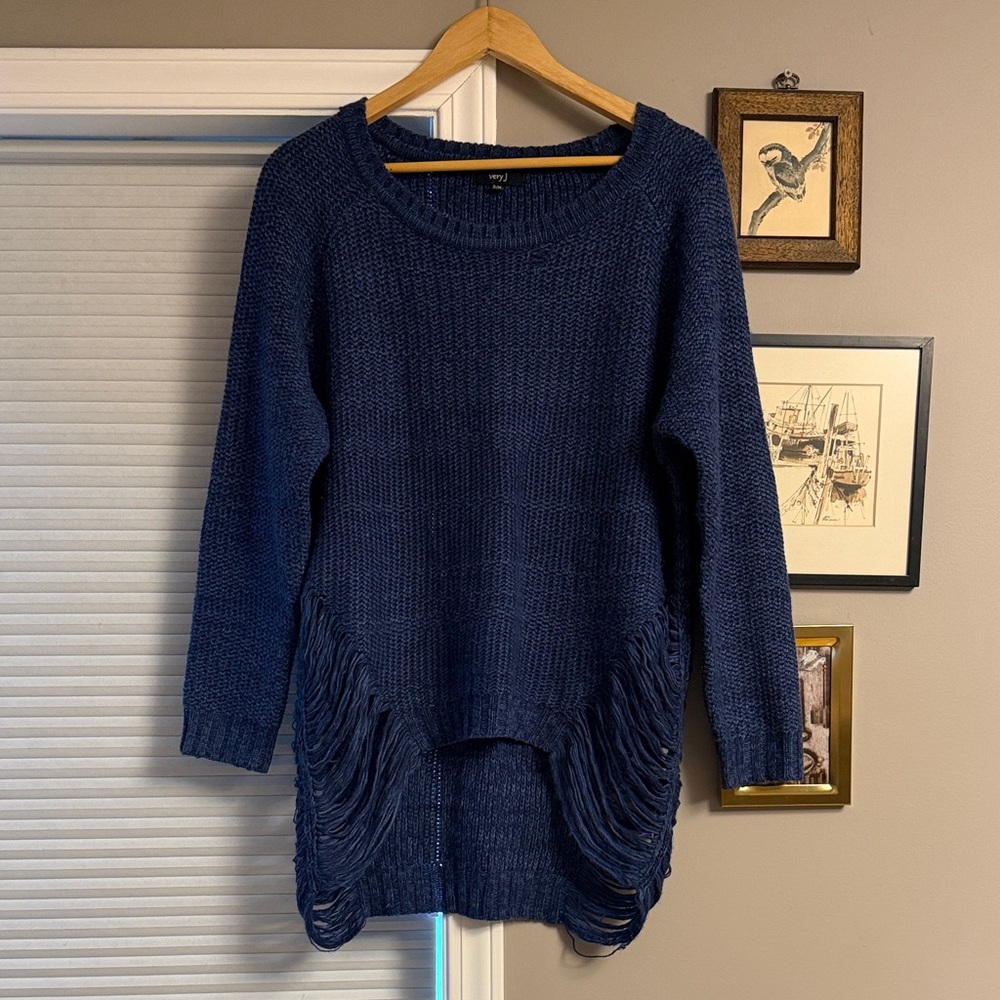 Very J Distressed Blue Sweater